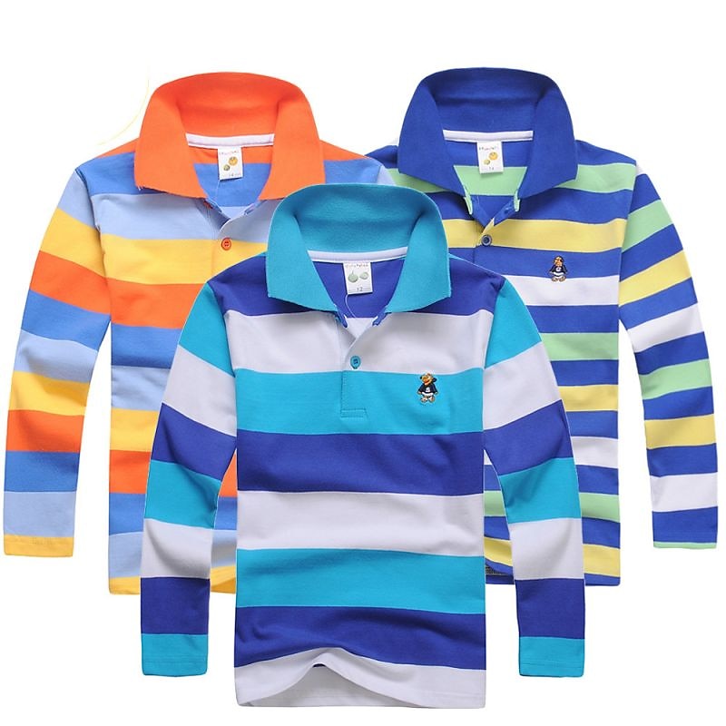 Barn Pojkar T-shirt Tee Tecknat Rand Långärmad Knapp Bomull Barn Top Skola Förtjusande Dagligen Vår Höst GUCI långärmade tjocka ränder 7-13 år 2025 - $17.49 –P2