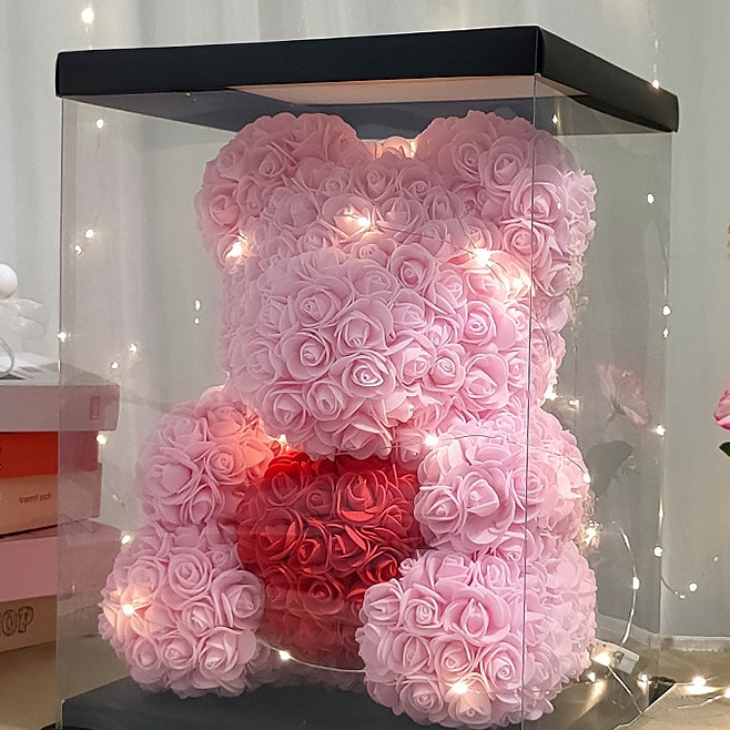 زهور رغوية صناعية على شكل دب وردي مع إضاءة LED وصندوق هدايا بلاستيكي - هدية رومانسية مثالية لعيد الأم والذكرى السنوية والزفاف وأعياد الميلاد وعيد الشكر والكريسماس 25 سم/10 بوصة 2025 - $23.99 -P14