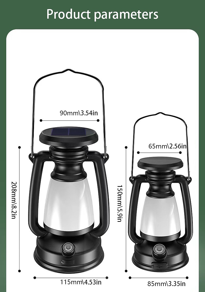 Retro Horse Lantern 3-Color LED Light Stepless Dimming Hanging Solar Rechargeable Outdoor Camping Light 2025 - $8.49 –P9