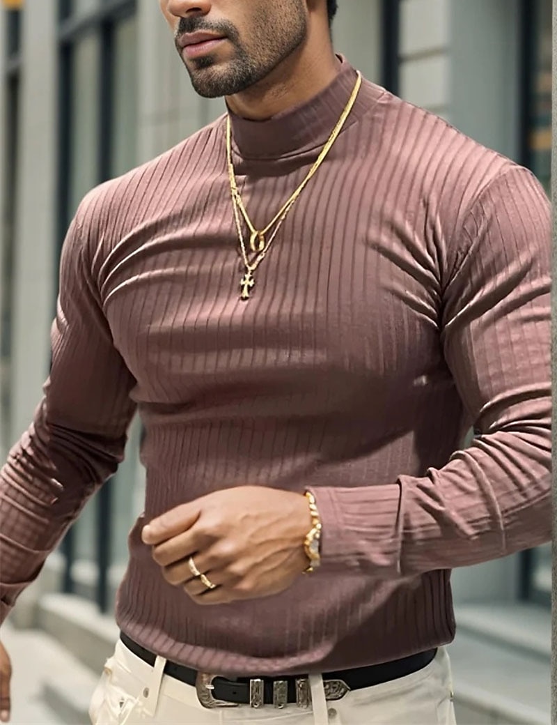 Per uomo Maglietta Maglietta a Maglia Camicia a Maniche Lunghe Manica Lunga Dolcevita Primavera & Autunno Semplice Striscia di Fossa Moda Designer Essenziale Vacanza Streetwear Uscire Nero Bianco del 2026 a $21.99 –P1