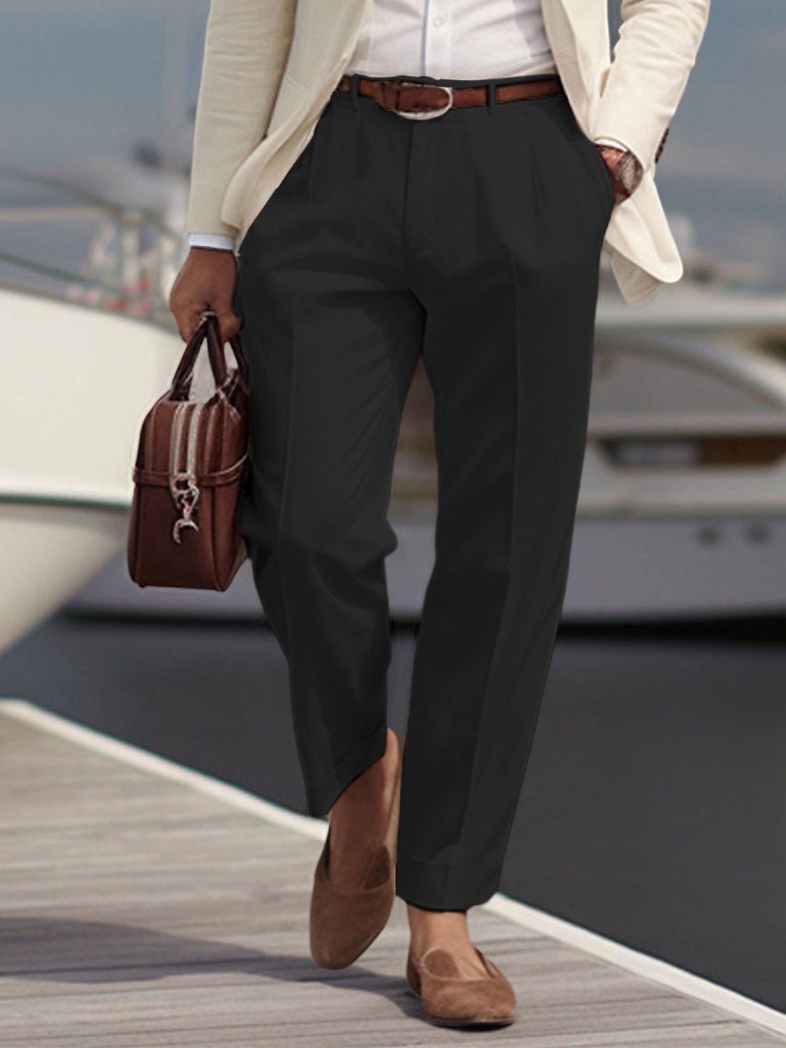 Men's Trousers Dress Pants Slacks Pleated Pants Suit Pants Buttons Front Pocket Straight Leg Plain Comfort Breathable Business Daily Holiday Fashion Chic & Modern Black Khaki 2026 - $29.99 –P10
