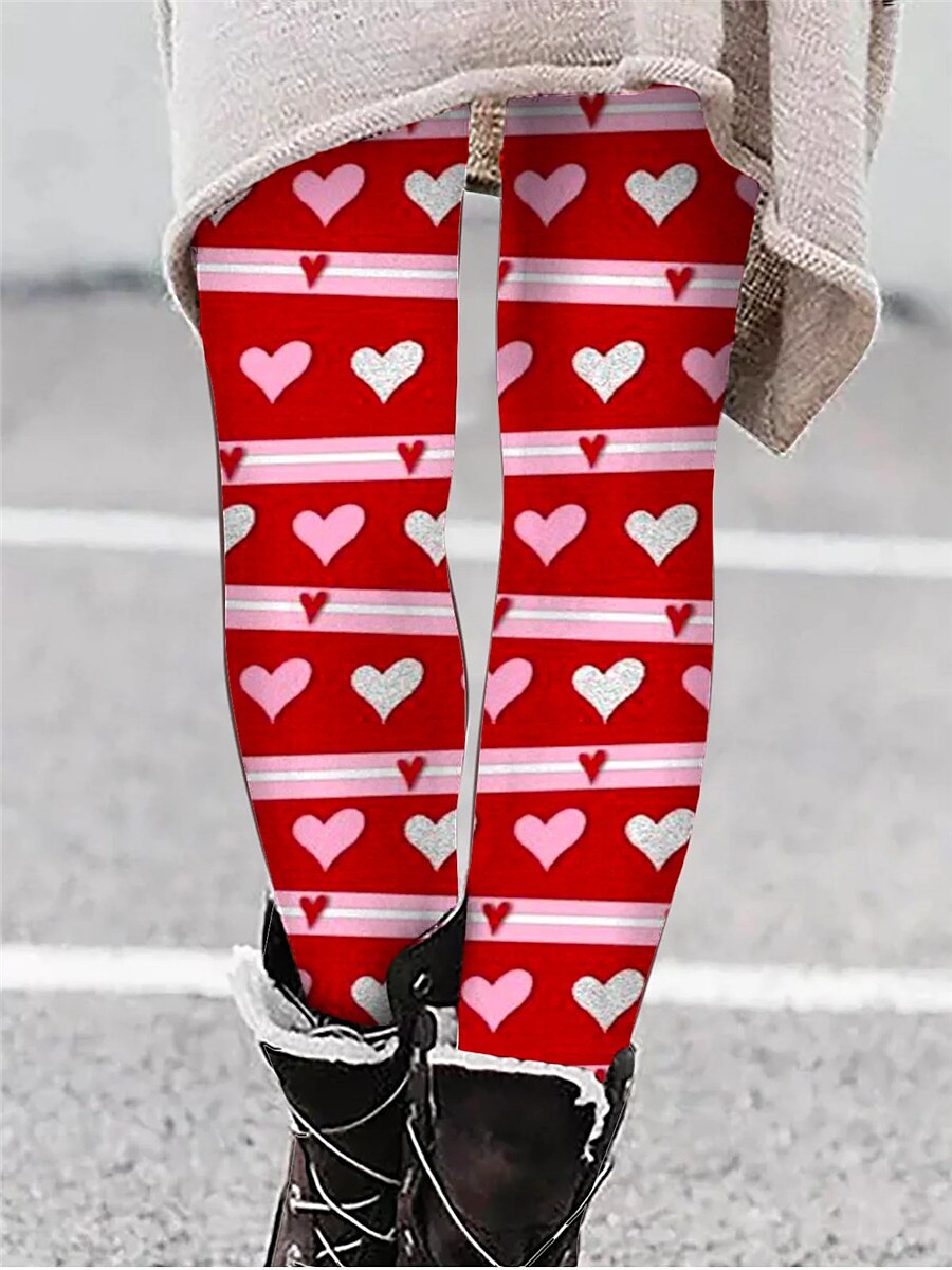 Colanți cu inimă pentru femei de Valentine's imprimeu talie înaltă croială înaltă roșu închis primăvară 2025 - $18.99 –P6