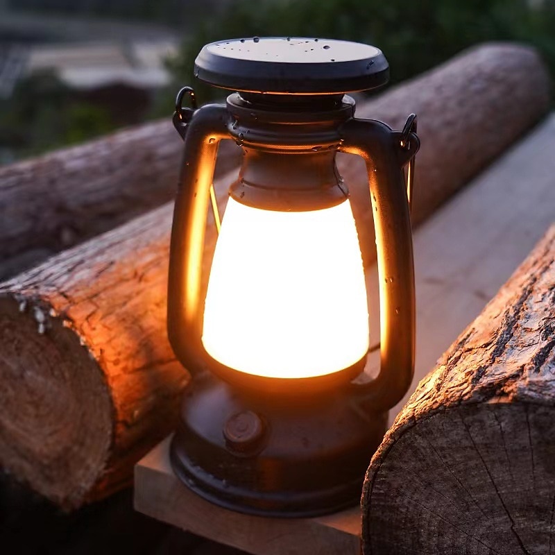 Linterna de caballo retro, luz led de 3 colores, atenuación continua, colgante, luz solar recargable para acampar al aire libre 2025 - $8.49 –P2