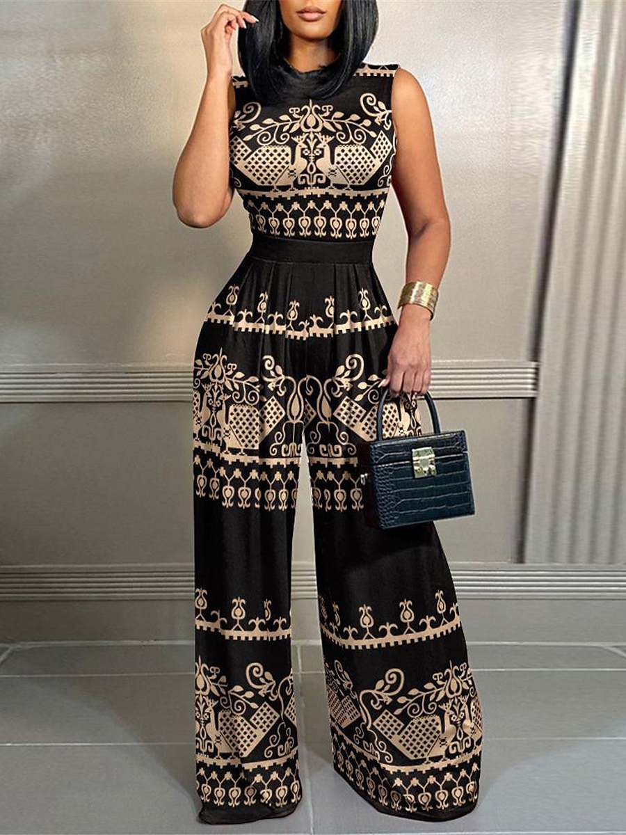 Női Szabályos Jumpsuitek Utcai sikk Virágos Ujjatlan Terített nyak Magas derék Nyomtatott Utca Napi Normál Fekete Sárga Arcpír rózsaszín Nyár 2025 - $31.99 –P1