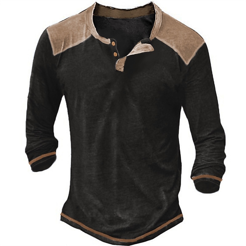 Herren T-Shirt mit Knöpfen T Shirt Henley Hemd Langarmshirt Langarm V Ausschnitt Frühling & Herbst Farbblock Designer Basic Lässig Button-Down Straße Sport Ferien Schwarz Marineblau Khaki Top T-Shirt 2025 - $21.99 –P7