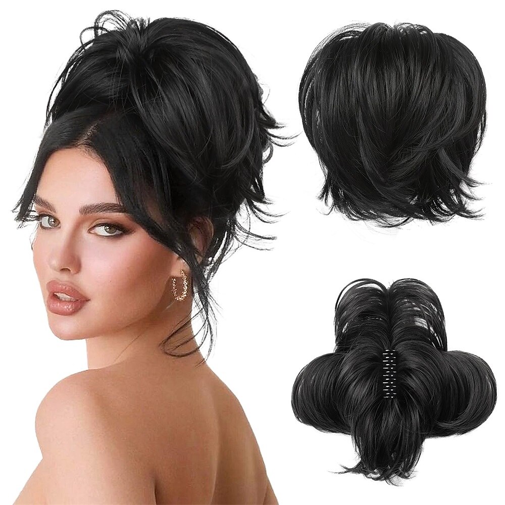 postiche chignon désordonné pince à griffes dans chignon cheveux raides extension de queue de cheval courte de 9 pouces avec morceaux de cheveux en fil métallique pliable pour femmes faux chignon de de 2025 ? $7.99 -P1