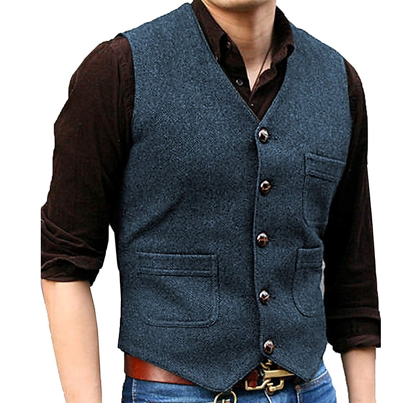 Homme Gilet Usage quotidien Vacances Sortie Mode basique Printemps & Automne Bouton Polyester Confortable Plein Boutonnage Simple Col V Standard Noir Rouge Marine foncé Bleu Océan Gilet de 2025 ? GBP £39 –P9