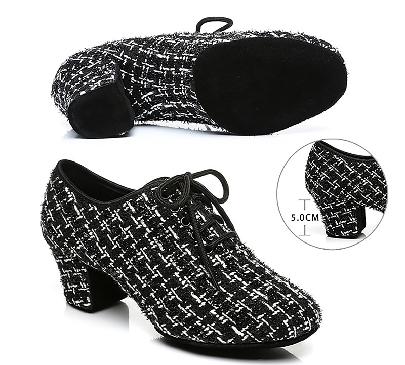 Chaussures de danse latine en tweed pour femmes – Chaussures à talons à lacets avec semelle en daim pour danseuses professionnelles de 2025 ? GBP £36.46 –P10