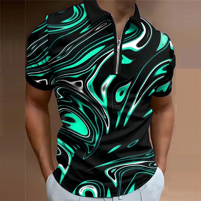 Men's Graphic Zip Polo Shirts Golf Shirt Short Sleeve Polo Shirts Collared Shirts Casual Vacation Wear Rave Wear Party Outfits 3D Print Quarter Zip Polo Spring & Summer Blue Purple Green 2026 - $23.99 –P4