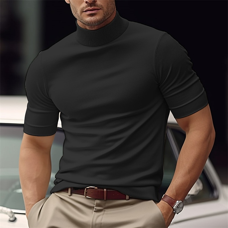 Per uomo Maglietta Finto dolcevita Maniche Corte Dolcevita Estate Semplice Moda Designer Essenziale Vacanza Streetwear Uscire Nero Bianco Blu Maglietta Top per Uomo del 2026 a $18.99 –P7