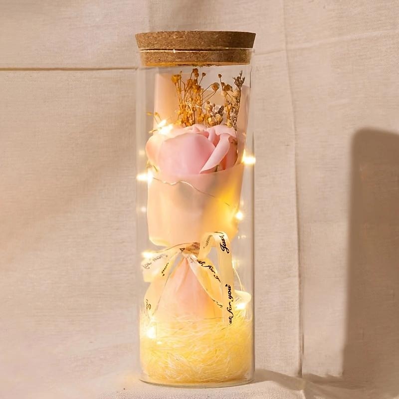 led světla, suché květiny, dárky na Valentýna, dárky k narozeninám, skleněné obaly, věčné květiny, kytice růží, perfektní dárky ke dni matek a svátkům díkůvzdání 2025 - $19.49 –P9