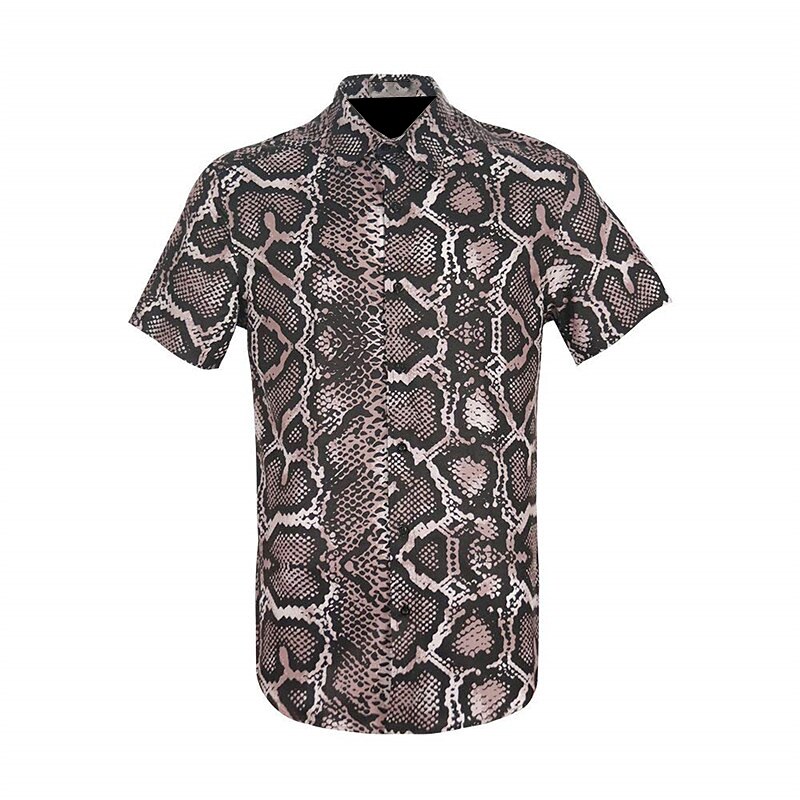 Men's Snake Skin Pattern Shirt Western Shirt Button Up Shirt Short Sleeve Abstract Daily Wear Going out Weekend Autumn / Fall Turndown Print Button-Down Navy Blue Blue Brown 2025 - $24.99 –P5
