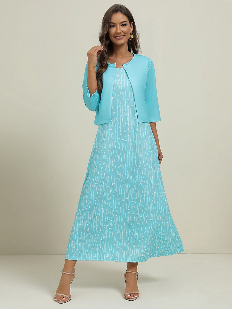 Rochie Midi pentru Femei Set Rochie în Două Părți Rochie Casual Rochie de Invitat la Nuntă Rochie Tank Elegant Geometric Puncte Buzunar Imprimat Manșon Scurt Guler în V Petrecere de Zi cu Zi Roz 2025 - $41.99 –P4