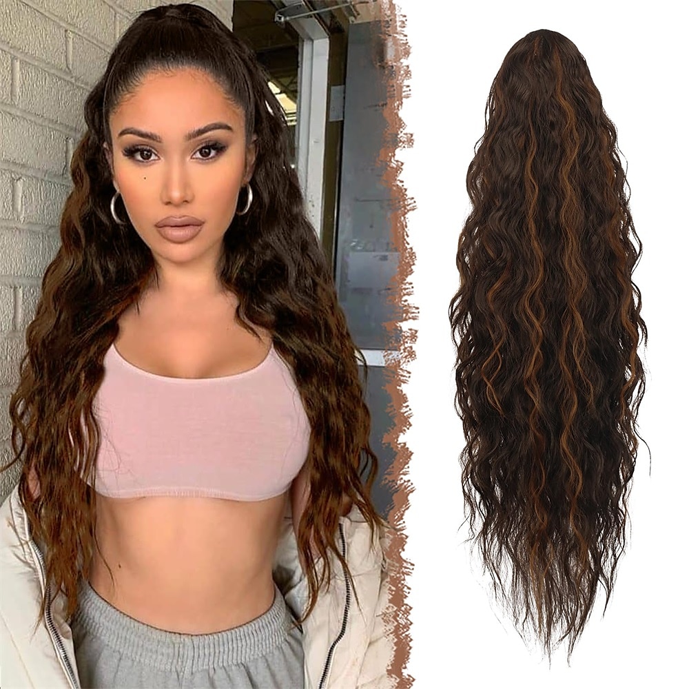 lang krullend golvend trekkoord paardenstaart extensions clip in golvend synthetische haarstukken trekkoord paardenstaarten haarstuk paardenstaart extensie voor vrouwen asblond 26 inch 2025 - $17.99 –P16
