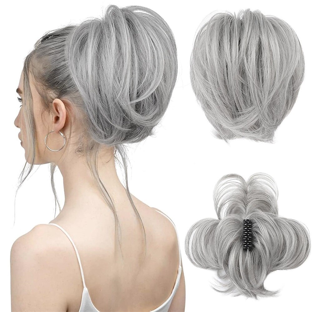 postiche chignon désordonné pince à griffes dans chignon cheveux raides extension de queue de cheval courte de 9 pouces avec morceaux de cheveux en fil métallique pliable pour femmes faux chignon de de 2025 ? $7.99 -P8