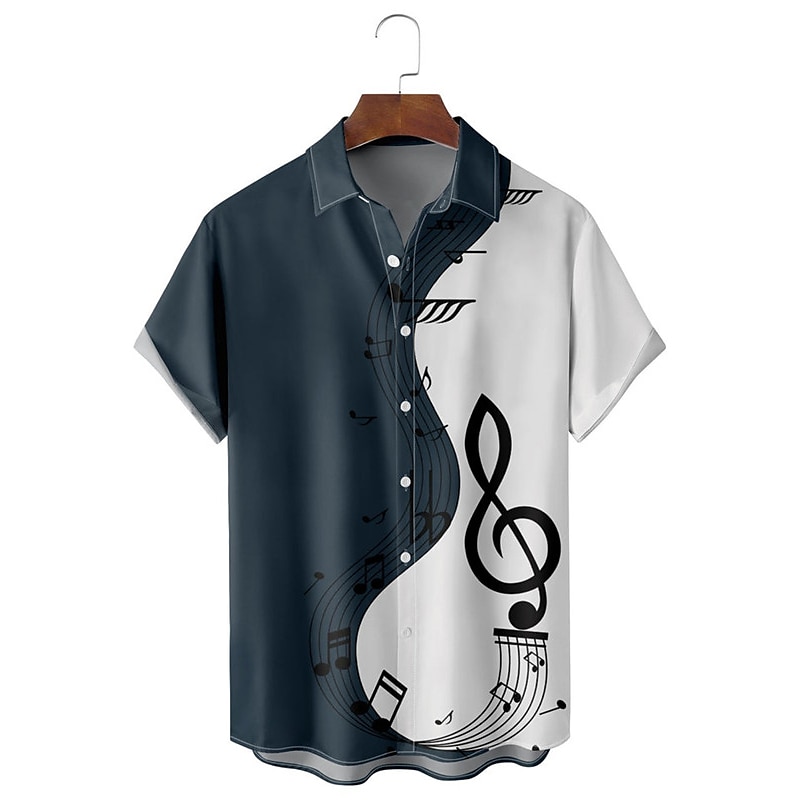 Homme Notes de Musique Chemise Chemise Boutonnée Manche Courte Occasionnel Tenue quotidienne Sortir Week-end Automne Col Rabattu Imprimé Boutonné Noir Rouge Marine foncé Bleu Vert de 2025 ? $24.99 –P2