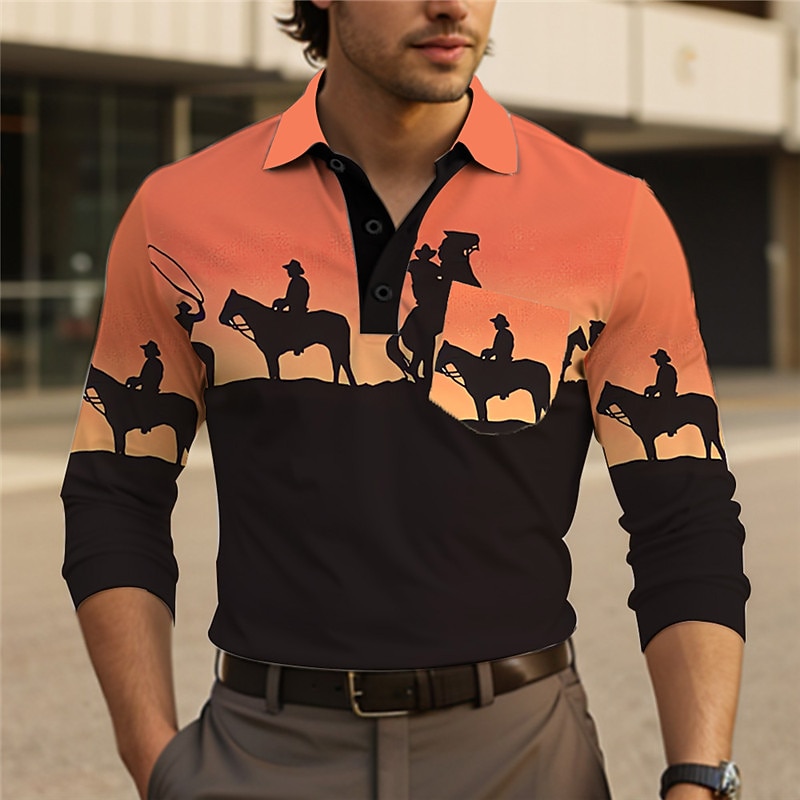 Per uomo Cowboy Polo Polo a maglia intrecciata Manica Lunga Magliette polo Collo ripiegato Vintage All'aperto Abbigliamento casual alla moda Casual Quotidiano 3D Stampato Estate Rosa Rosa scuro Viola del 2026 a $25.99 –P3