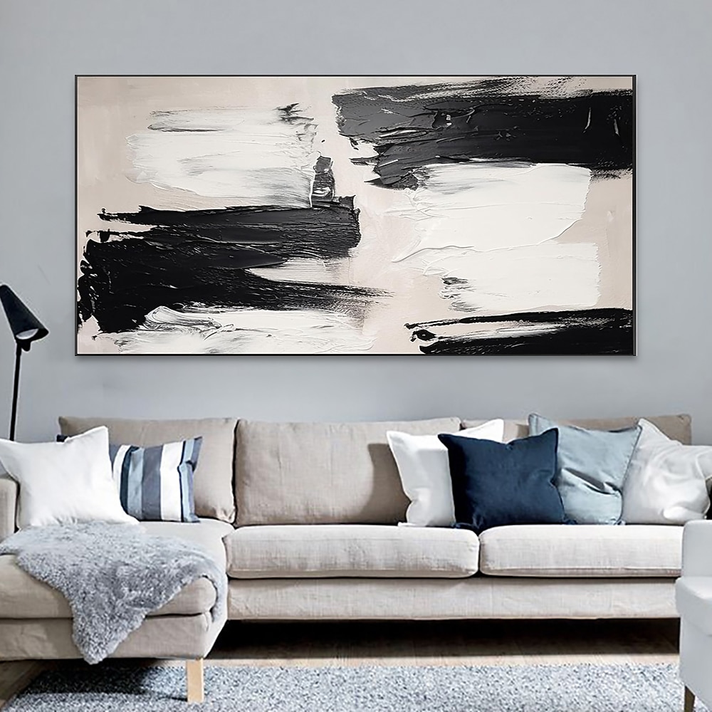 dipinti ad olio fatti a mano su tela decorazione della parete arte minimalismo in bianco e nero astratto disegno con coltello a olio spesso per la decorazione domestica pittura senza cornice del 2025 a $82.99 –P7