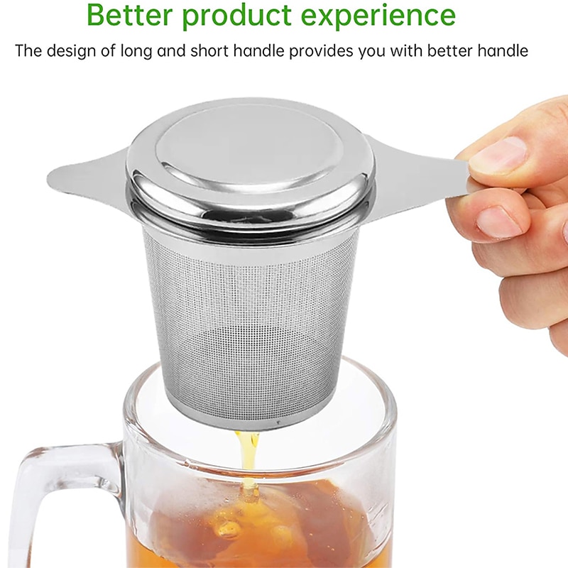 304 Stainless Steel Tea Strainer Reusable Tea Infuser Tea Strainer Teapot Loose Tea Leaf Spice Tea Filter Kitchen Accessories Tea Strainer  Tea Drain with Handle and Lid 2026 - $11.99 –P1
