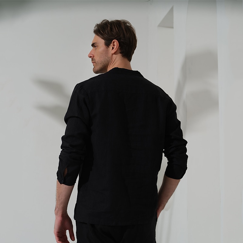 100% Lin Poche Homme Chemise Chemise Lin Chemise boutonnée Noir bleu marine manche longue Plein Revers Printemps & Automne Extérieur Vacances Vêtement Tenue de 2026 ? $39.99 –P7