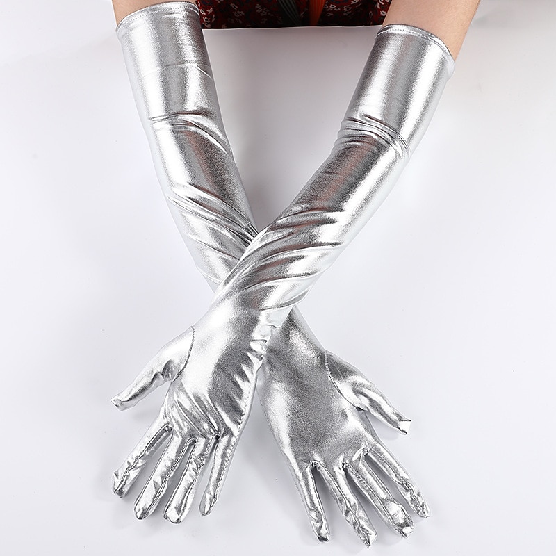 Gants en cuir verni sexy cosplay gants serrés et allongés avec revêtement en cuir brillant gants de performance de danse en tube d'acier ds de 2025 ? $20.99 –P7