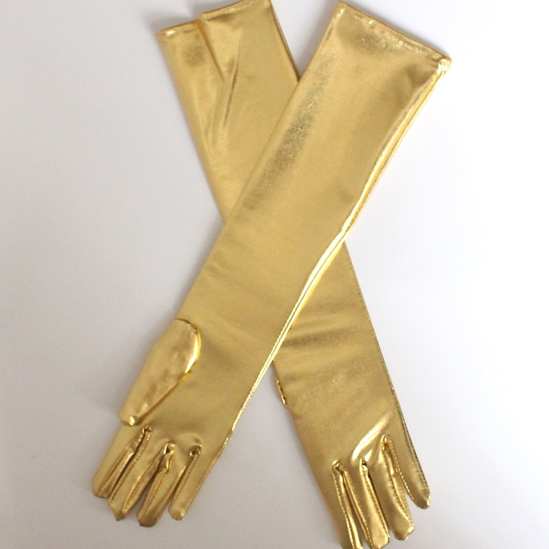 Guantes largos de cuero sintético guantes sexys guantes largos de cuero brillante dorado y plateado guantes de actuación en escenario con tubo de acero regalo de Navidad 2026 - $13.99 –P6