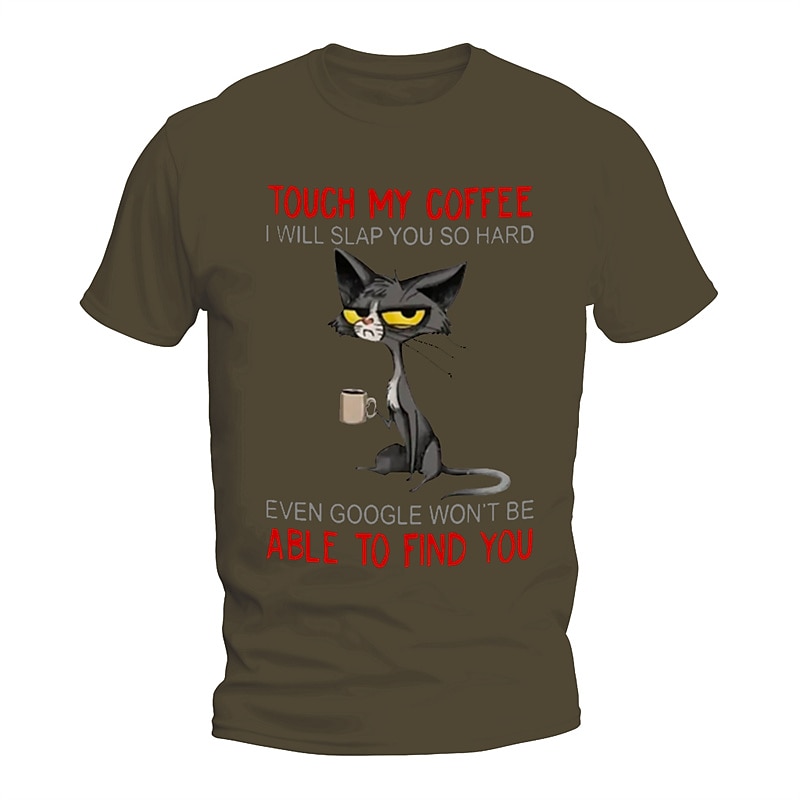 2025年 男性用面白いグランピーキャットコーヒーTシャツ - 私のコーヒーに触れないで！ユーモアグラフィックTシャツ  コレクション – $15.99 –P3