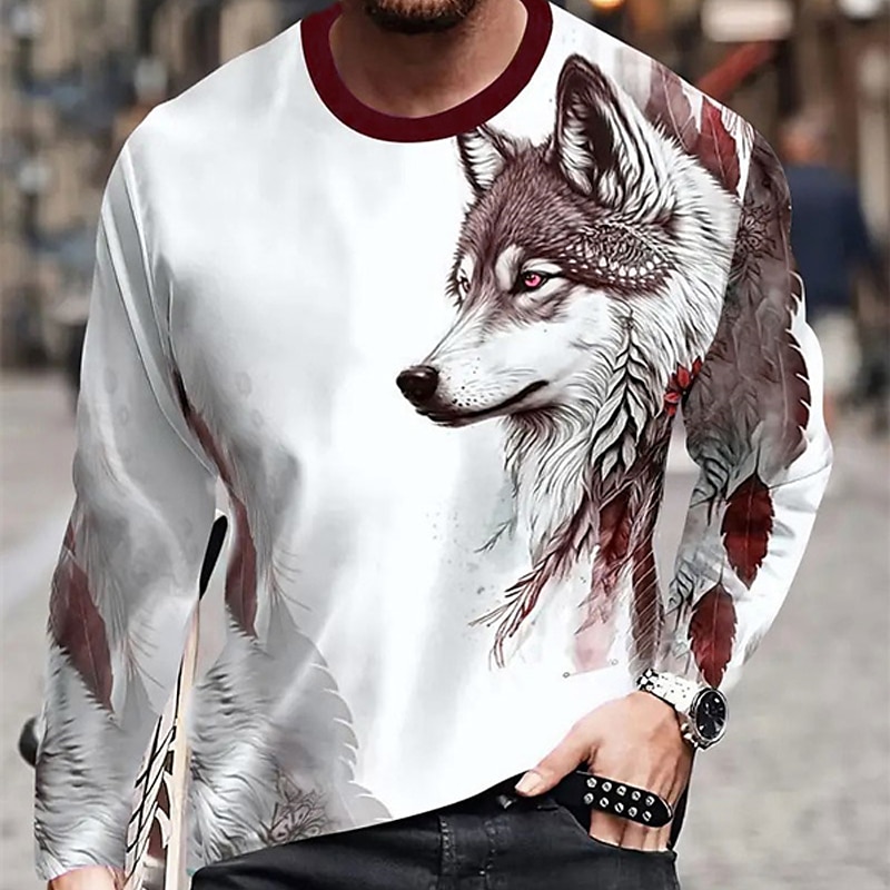 Hombre Graphic Animal Lobo Camiseta Manga Larga Camiseta Impresión 3D Cuello Barco Camisa Moda Design Casual Deporte Festivos Noche Burdeos Azul Piscina Marrón Primavera & Otoño Ropa S M L XL 2XL 3XL 2025 - $19.99 –P4