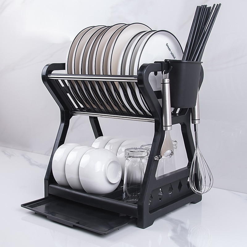 Dish Drainer Dish Drying Rack Kitchen Storage Double Layer Dish Drainer Shelf Knife Fork Container Household Holder with Sink 2025 - $28.99 –P3