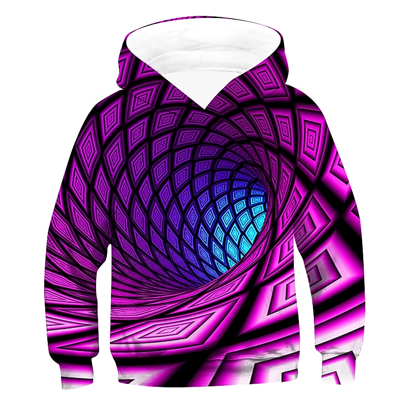 2026年 キッズボーイズパーカー 長袖 レインボー 3Dプリント 錯覚 ドローストリング デイリー アウトドア アクティブ ベーシック 4～12歳 / 秋 / 冬 / 春  コレクション – $19.49 –P5