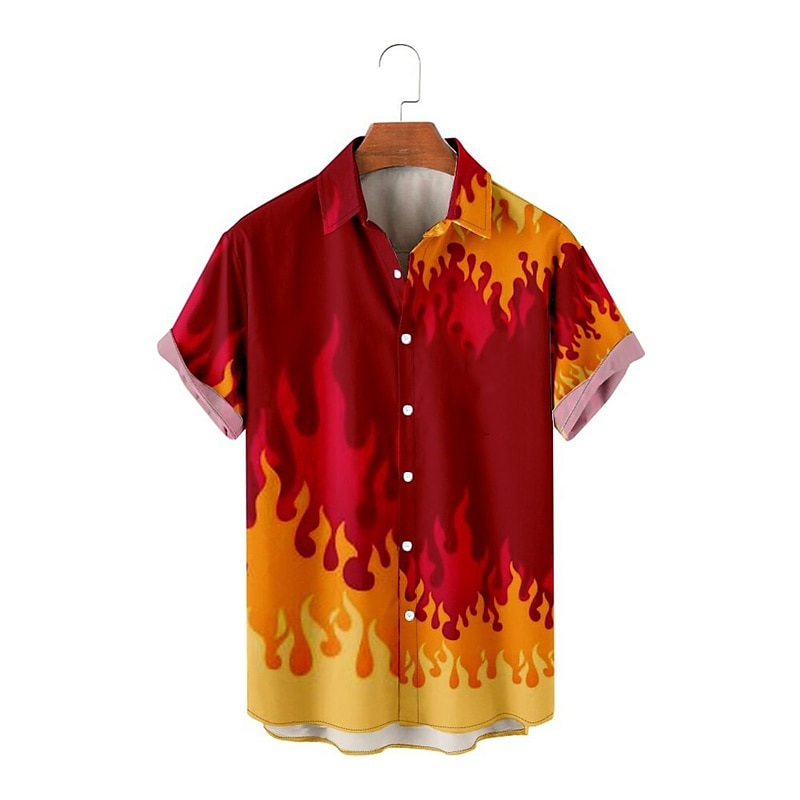 Herr Låga Skjorta Knapp upp skjorta Kortärmad Abstrakt Dagliga kläder Utekväll Helgen Höst Nedvikt Mönster Button-Down Svart Gul Rubinrött Orange 2025 - $22.99 –P2