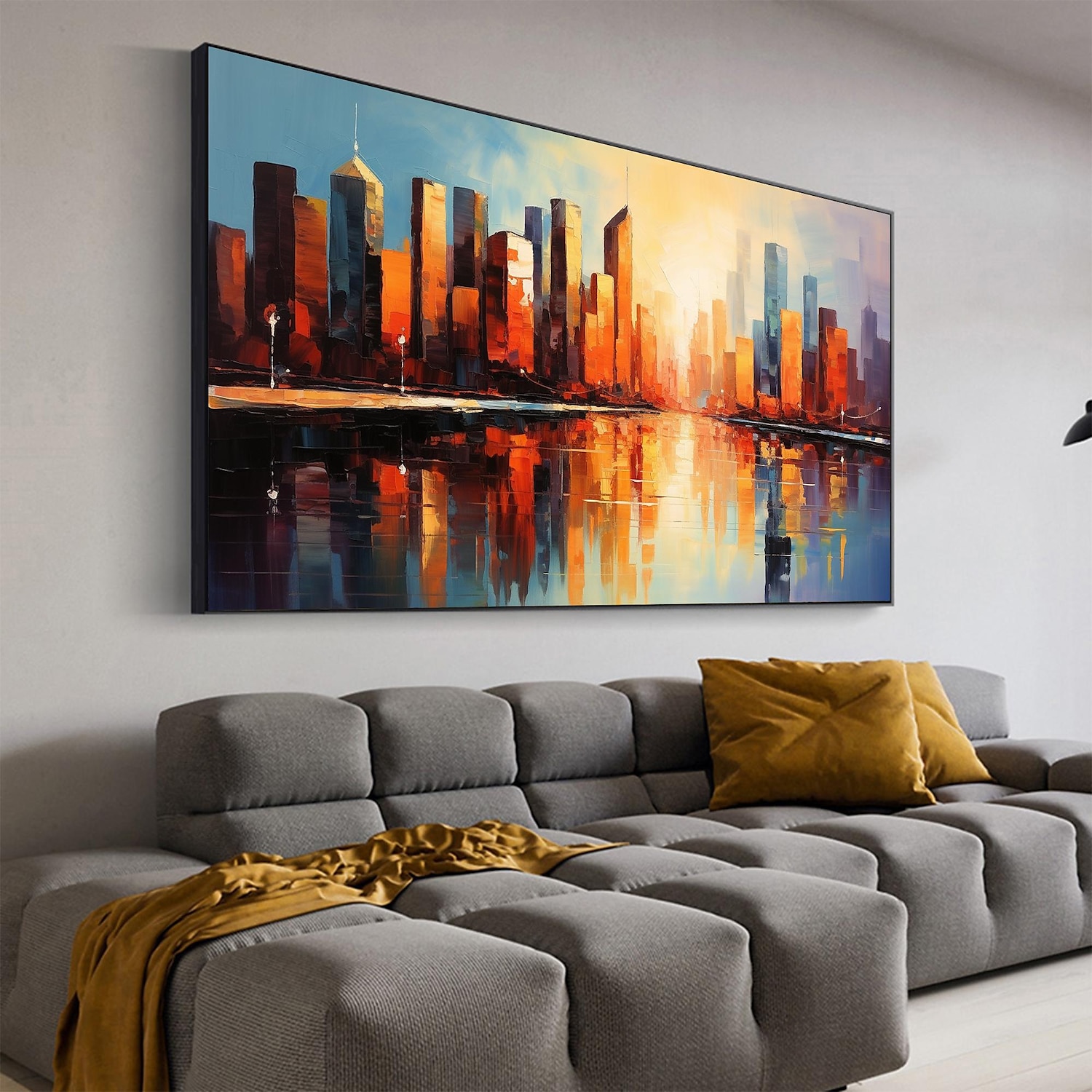 Handmade Original City Landscape Oil Painting On Canvas Wall Art Decor Coastal Building Painting for Home Decor With Stretched Frame/Without Inner Frame Painting 2025 - $147.99 –P12