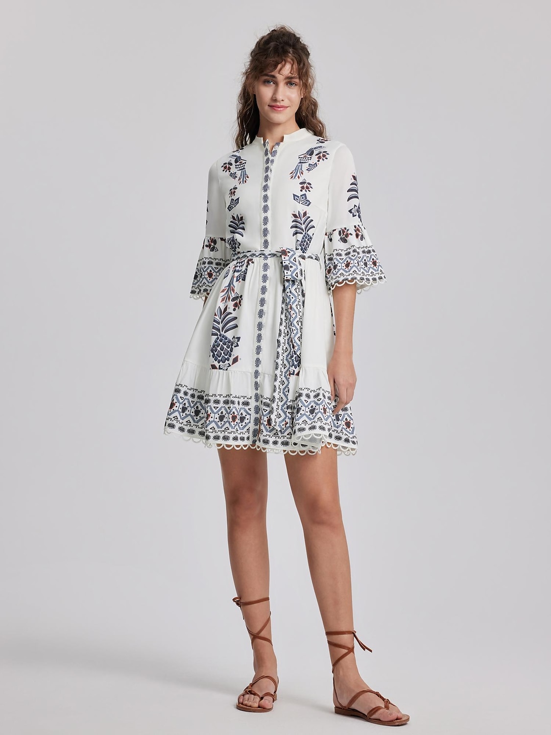 Casual Floral Geometric Lace-Up A-Line Dress 2025 - $72.99 –P2