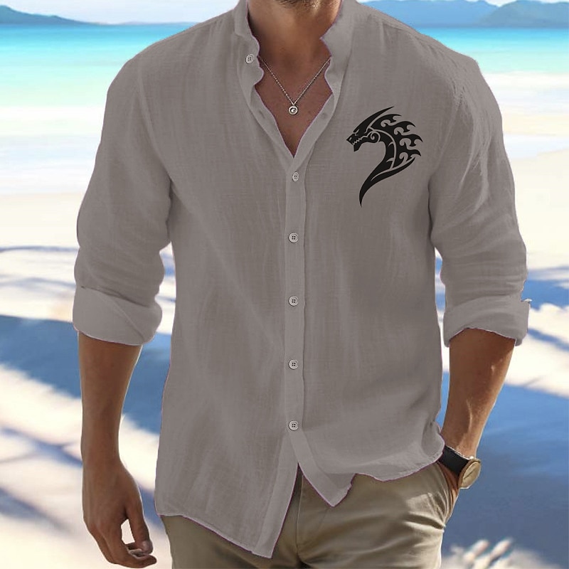 Per uomo Camicia Camicia da Spiaggia Camicia con Bottoni Vichingo All'aperto Vacanza Nero Bianco Rosa Arancione Manica Lunga Colletto Mao Primavera & Autunno Abbigliamento Stampato del 2026 a $27.99 –P7