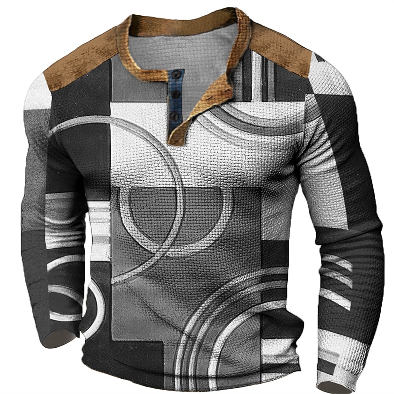 Men's Graphic Color Block Geometic Henley Shirt Waffle T Shirt Long Sleeve 3D Print Fashion Designer Casual Sports Outdoor Holiday Festival Spring &  Fall Blue Red Purple Orange Gray Henley Henley 2026 - $26.99 –P5