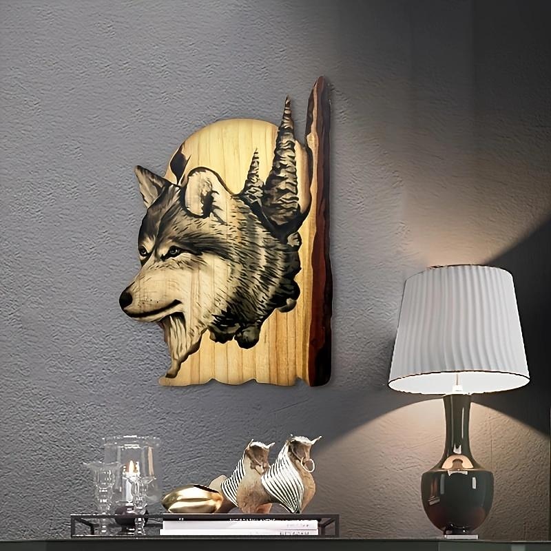 Escultura colgante de pared artesanal tallada en animales, decoración pintada a mano de ciervo, oso mapache de madera, para la sala de estar del hogar 2025 - $10.99 –P2