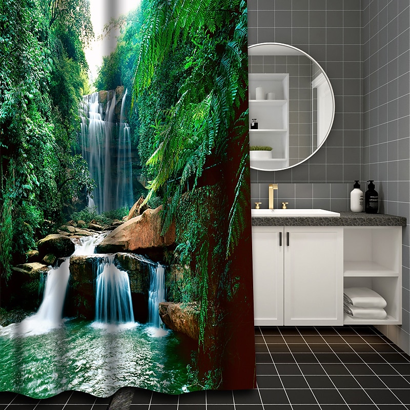 Dusjforheng med kroker 180 cm*180 cm (70"*70") polyester vaskbar vanntett mønster baderom badekar dekor rustikk bondegård tre vintage låve 2026 - $28.99 –P12