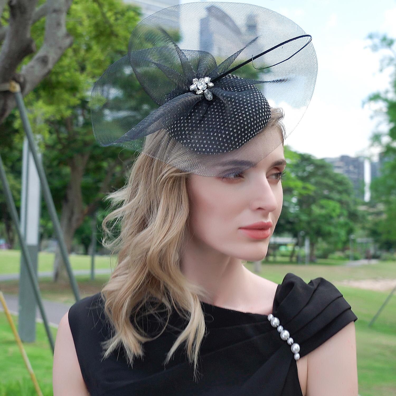 tocados sombrero derby de kentucky plumas de tul sombrero de copa sombrero de velo fiesta de té cóctel elegante boda con diamantes de imitación tocado de plumas tocado 2025 - $43.99 -P6
