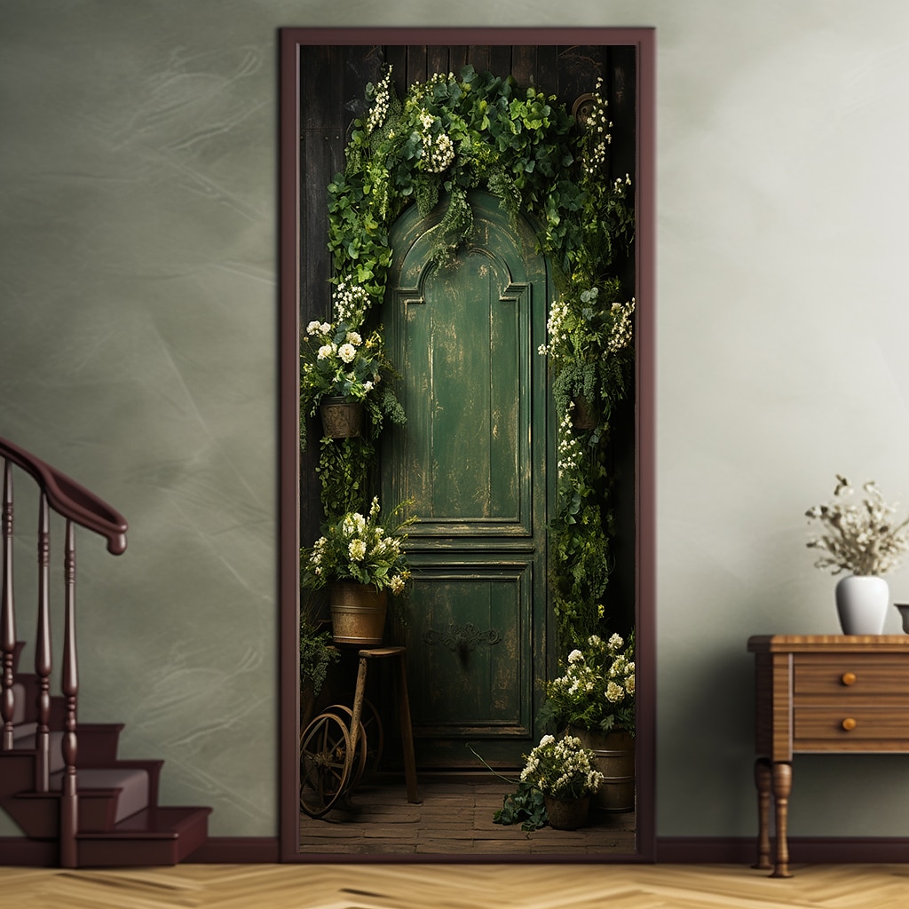květinové vintage zelené kryty dveří nástěnná malba výzdoba dveří gobelín dekorace závěs dveří pozadí banner banner odnímatelný pro přední dveře vnitřní venkovní domácí dekorace pokoje farma výzdoba 2025 - $22.99 –P8