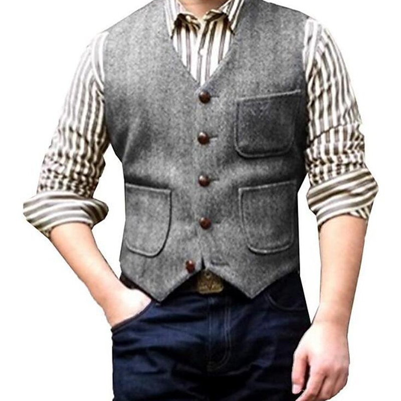 Homme Gilet Usage quotidien Vacances Sortie Mode basique Printemps & Automne Bouton Polyester Confortable Plein Boutonnage Simple Col V Standard Noir Rouge Marine foncé Bleu Océan Gilet de 2025 ? GBP £39 –P12