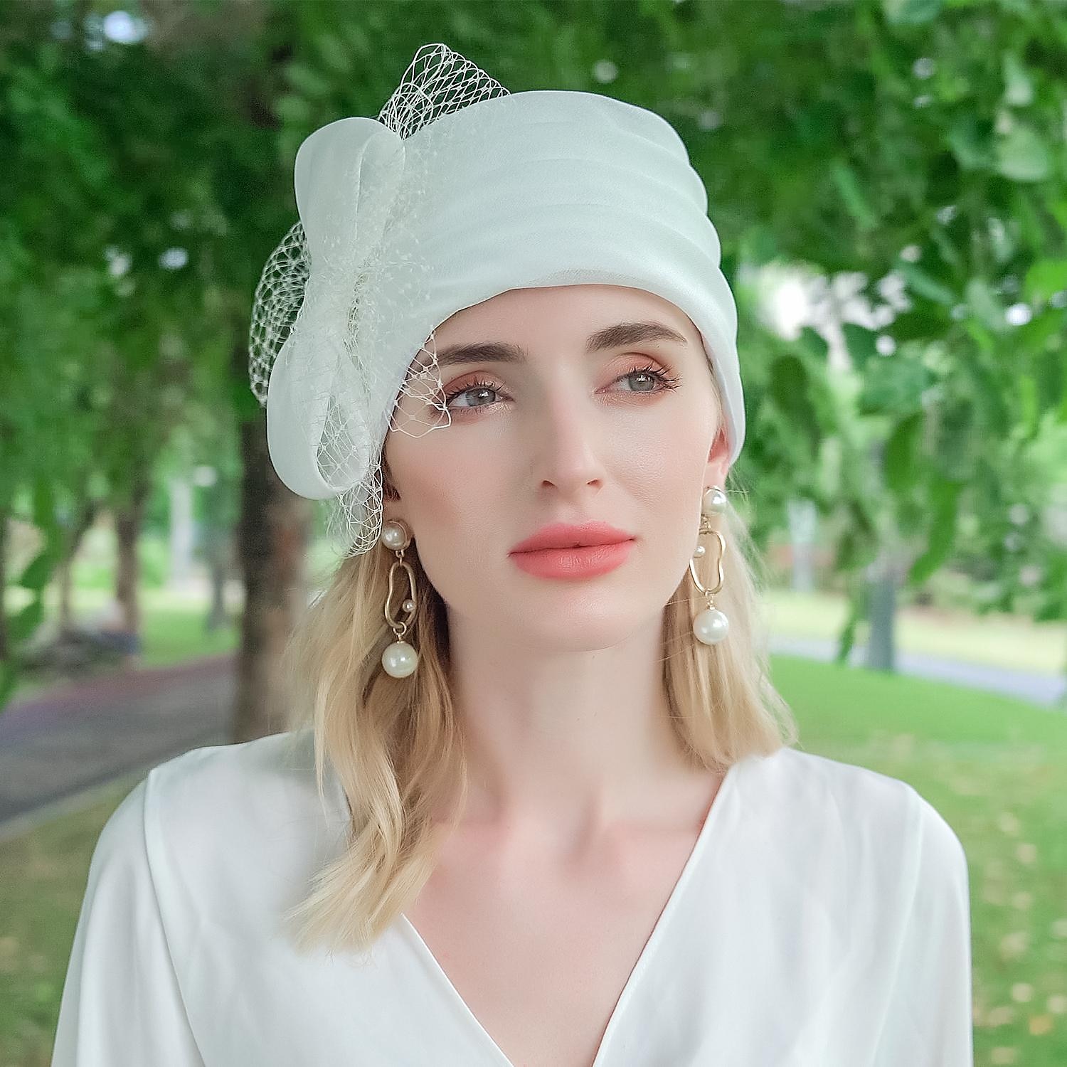 cappelli cappello a secchiello in fibra di seta ghiaccio cappello floscio matrimonio tea party elegante semplice romantico con copricapo in tulle bowknot del 2025 a $34.99 –P4
