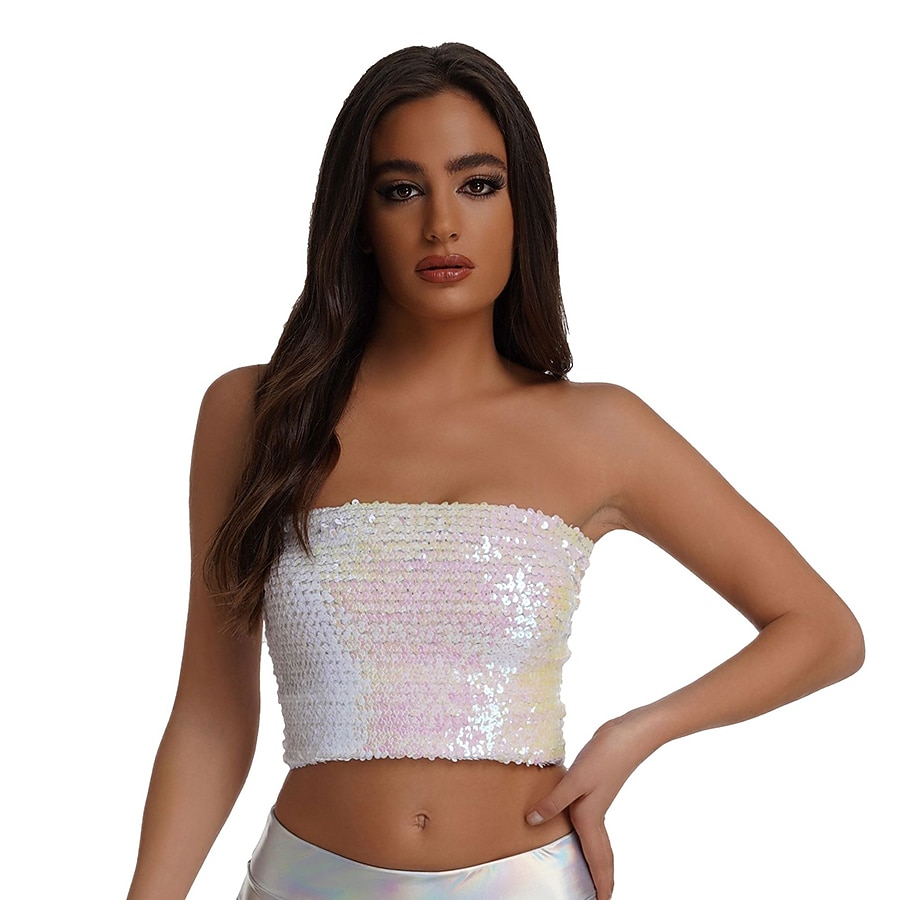 2026年 レトリ／ヴィンテージ 1980年代 メタリック色 チューブトップ ディスコ スパンコール 純色 仮装 女性用 カーニバルコスチューム カーニバル 性能 プロムドレス クラブ 成人 上着  コレクション – $20.99 –P11