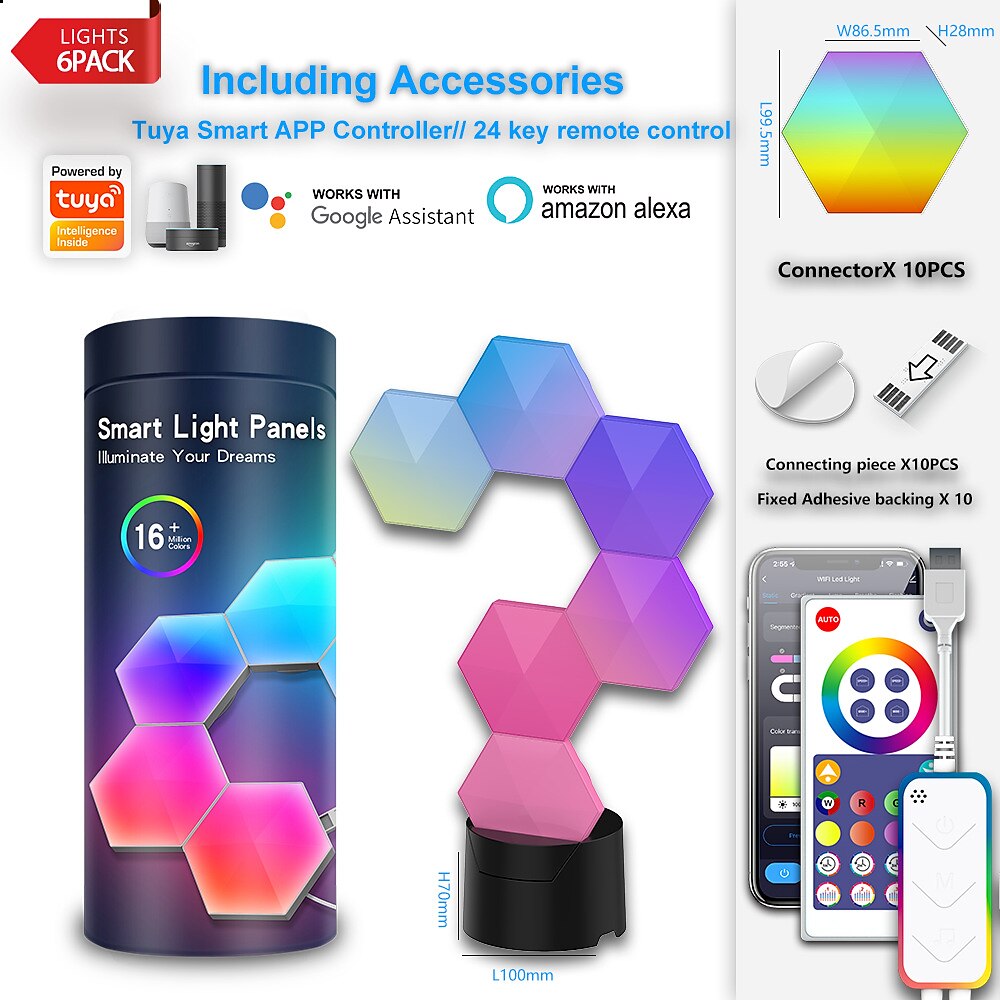 Смарт-LED светильник Tuya/Bluetooth RGB Квантовые соты настенные светильники 6/10 пакетов гексагональных светодиодов USB-зарядка атмосфера для киберспорта с управлением через приложение и звуком для 2025 - $97.99 –P7