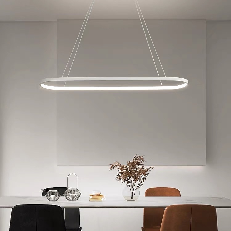 Lampadario a sospensione ovale a led 69cm moderno semplice in alluminio appeso a isola illuminazione 36w per sala da pranzo ristorante conferenza bar caffetteria lampadario del 2025 a $185.99 –P1