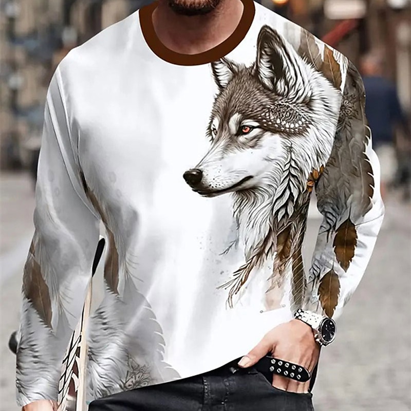 Hombre Graphic Animal Lobo Camiseta Manga Larga Camiseta Impresión 3D Cuello Barco Camisa Moda Design Casual Deporte Festivos Noche Burdeos Azul Piscina Marrón Primavera & Otoño Ropa S M L XL 2XL 3XL 2025 - $19.99 –P1
