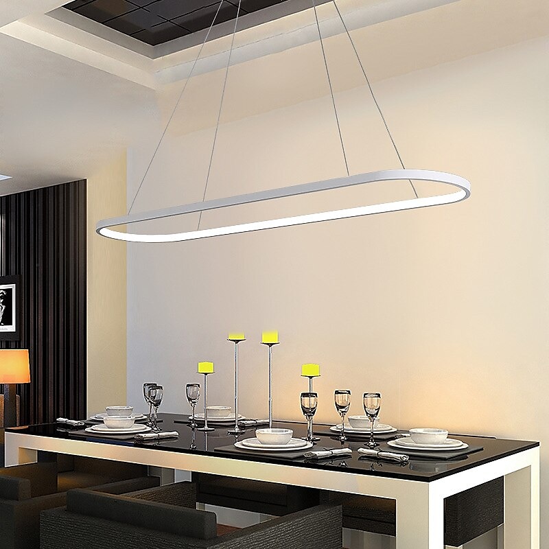 Lampadario a sospensione ovale a led 69cm moderno semplice in alluminio appeso a isola illuminazione 36w per sala da pranzo ristorante conferenza bar caffetteria lampadario del 2025 a $185.99 –P3