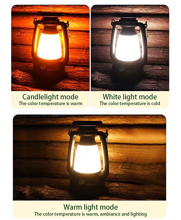 Retro Horse Lantern 3-Color LED Light Stepless Dimming Hanging Solar Rechargeable Outdoor Camping Light 2025 - $8.49 –P3