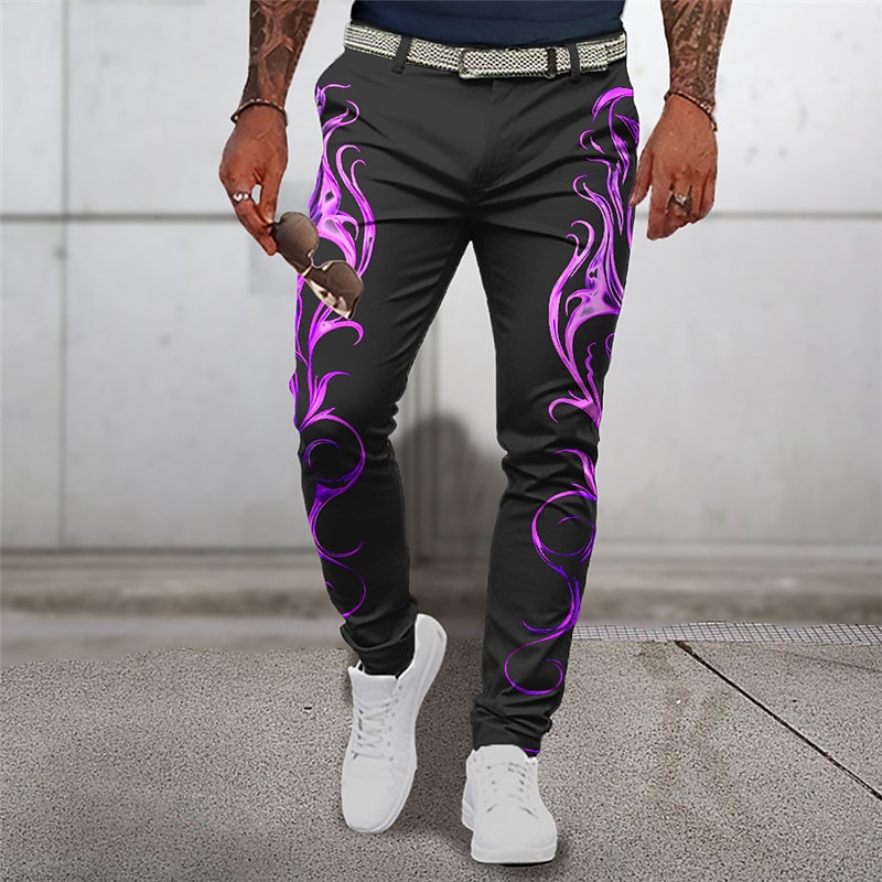 Plamen Obchodní Abstraktní Pánské 3D tisk Oblekové Kalhoty Venkovní Denní nošení Streetwear Polyester Žlutá Červená Modrá S M L Středně vysoký pas Pružnost Kalhoty 2025 - $29.99 –P1
