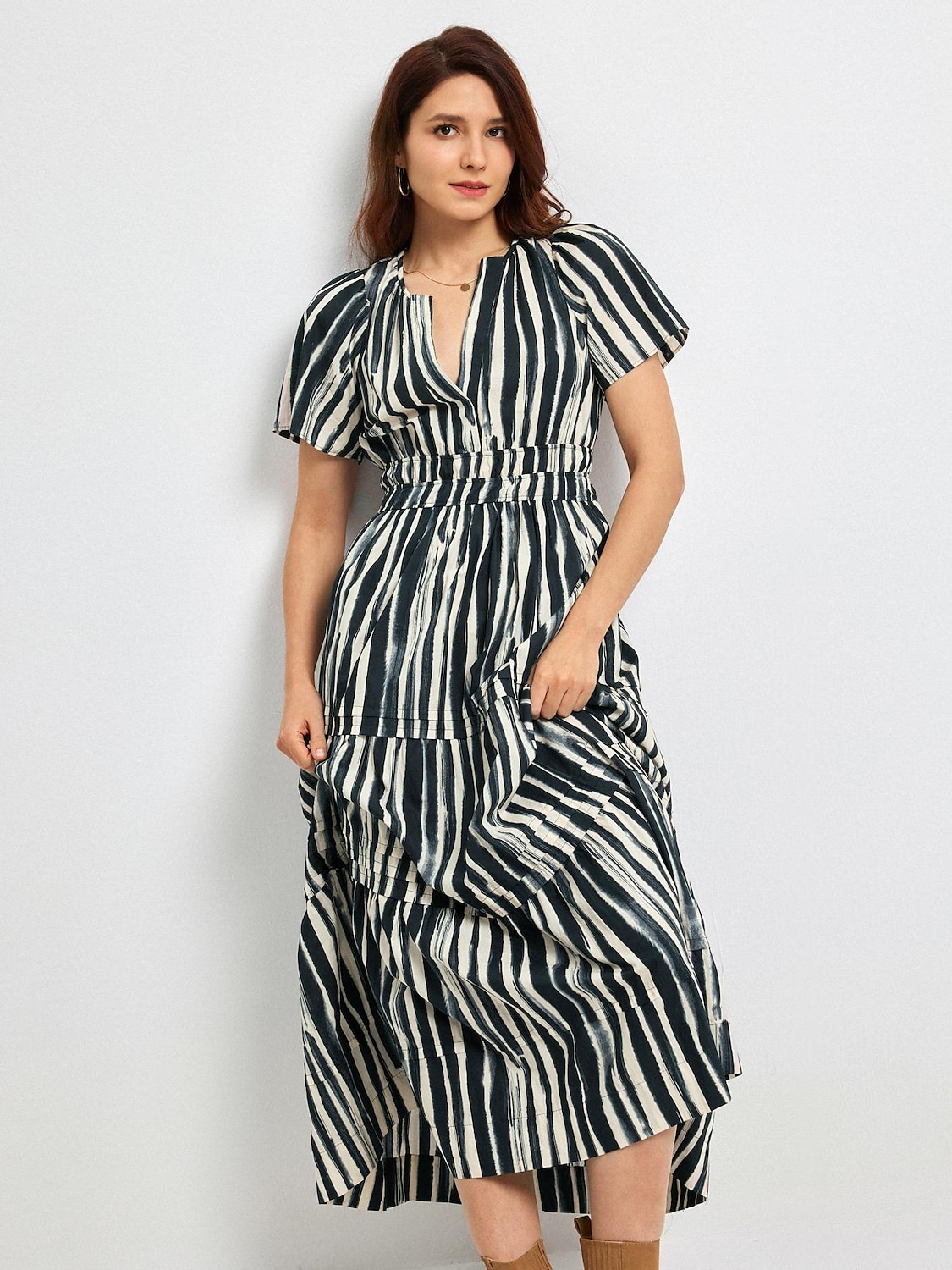 Cotton Chic Short Sleeve Striped Maxi Skirt 2025 - $68.99 –P7