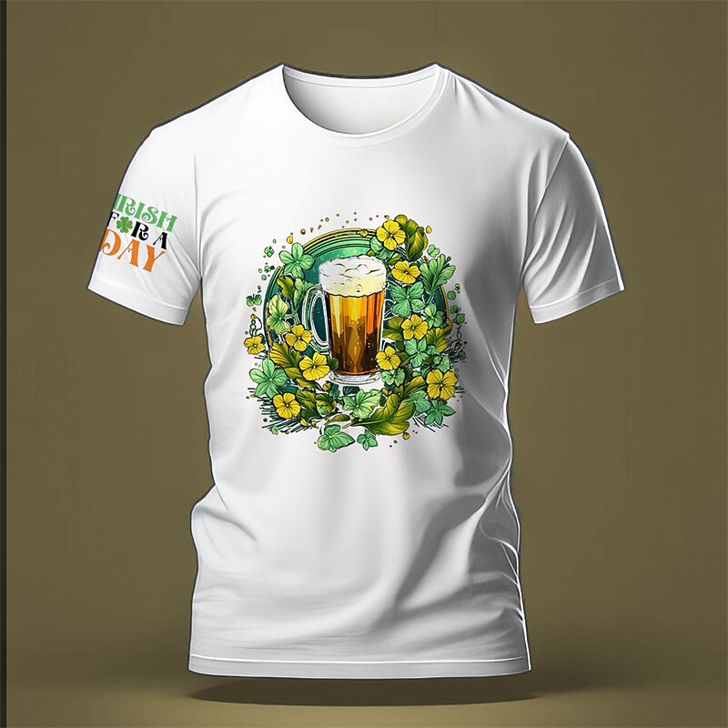 st.patrick's dag bloemen oktoberfest bier st. Patrick's Day zwart wit blauw t-shirt tee heren grafisch overhemd van katoenmix sport klassiek overhemd korte mouw comfortabel t-shirt sport outdoor 2025 - €22.99 –P6
